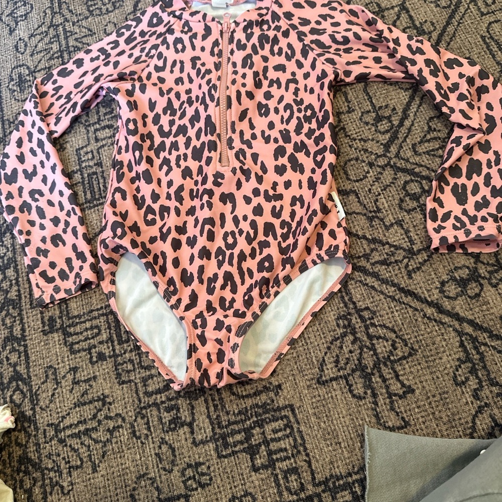 Leopard Print Kids One Piece Swimsuit - Pink
